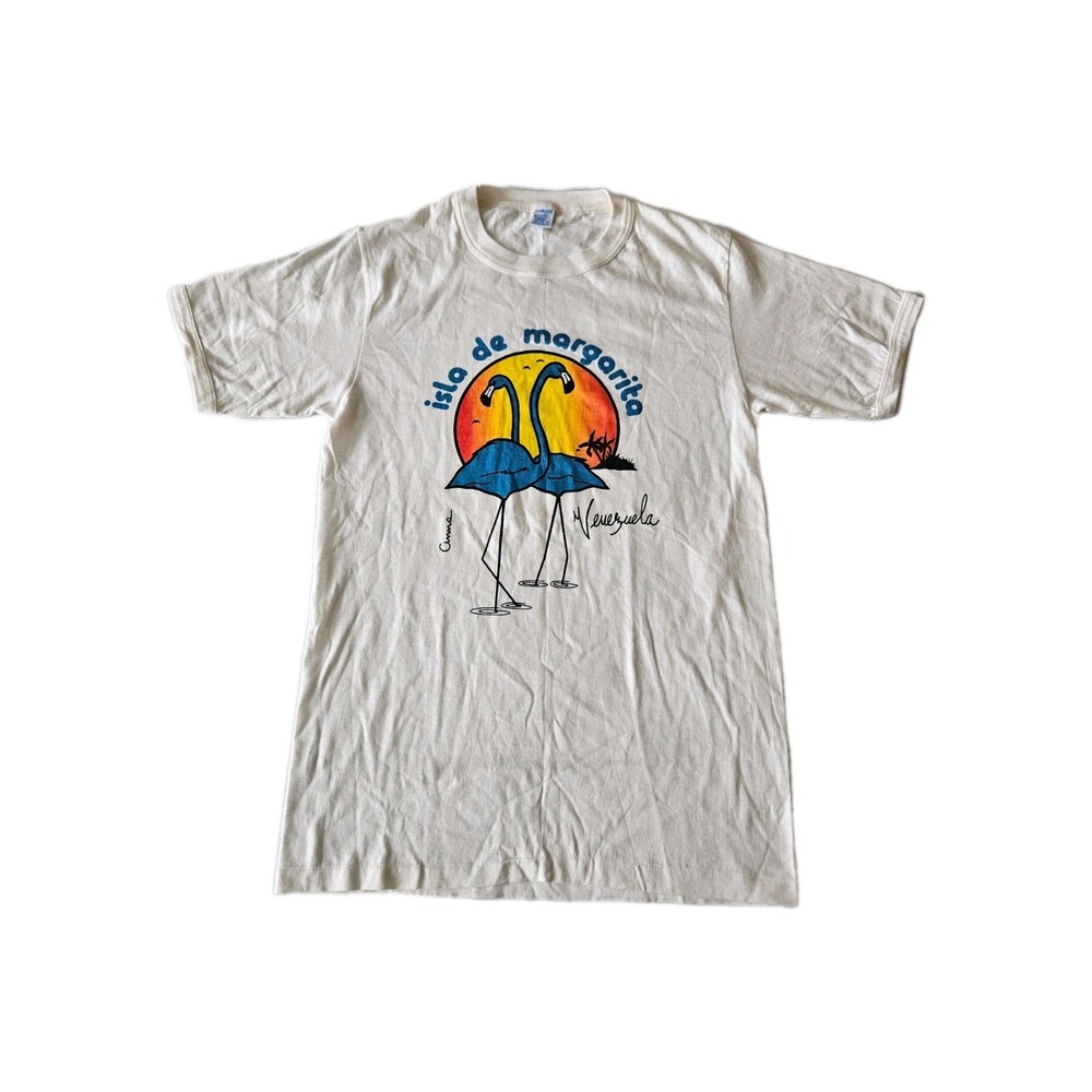 Vtg Ovejita Isla De Margarita Venezuela Ringer Tee Flamingo Island Tropical 38/S